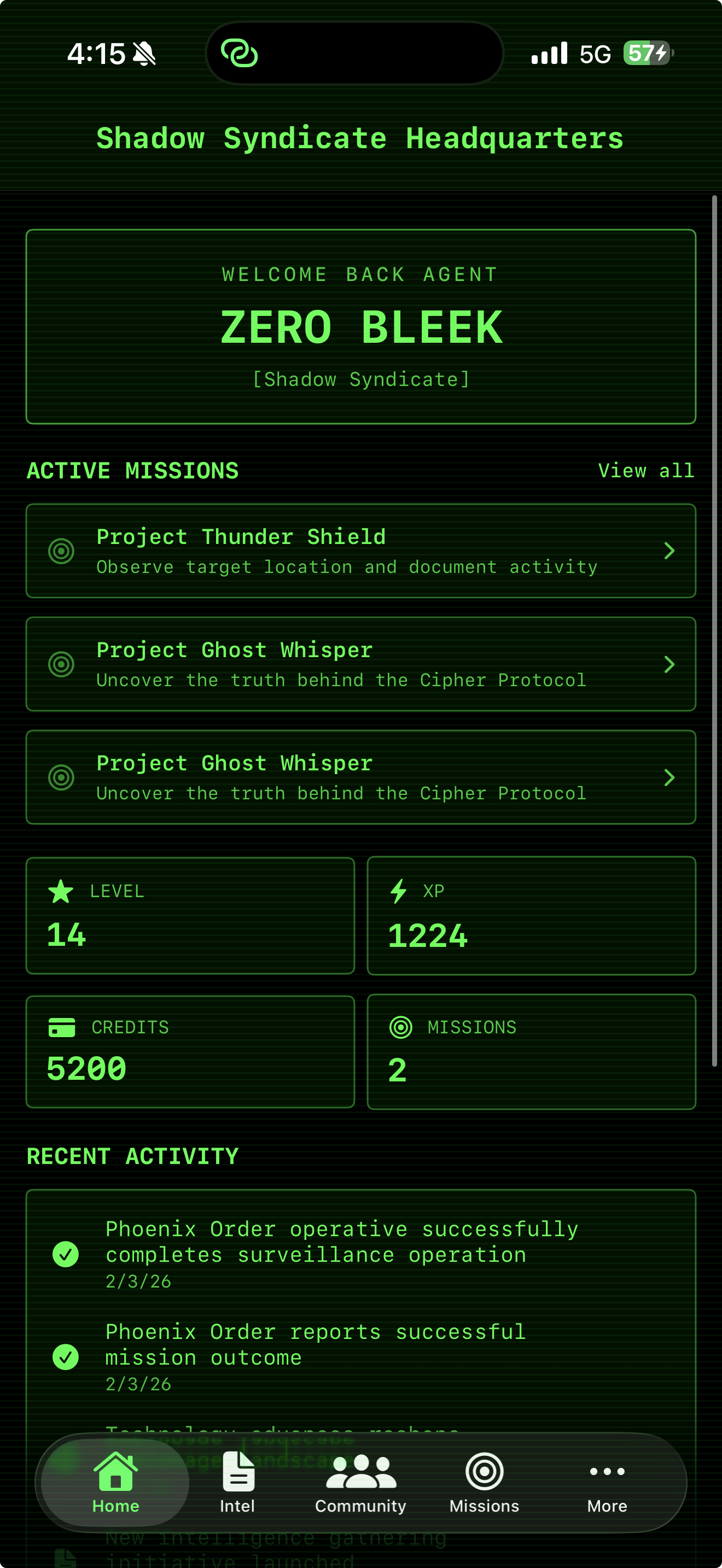 Cipher Protocol fitness RPG running app for iPhone — GPS-tracked covert operations screen