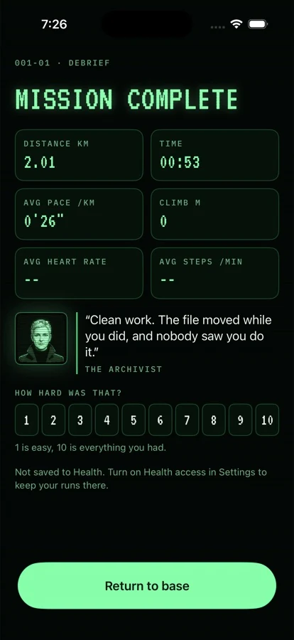 Debrief screen
